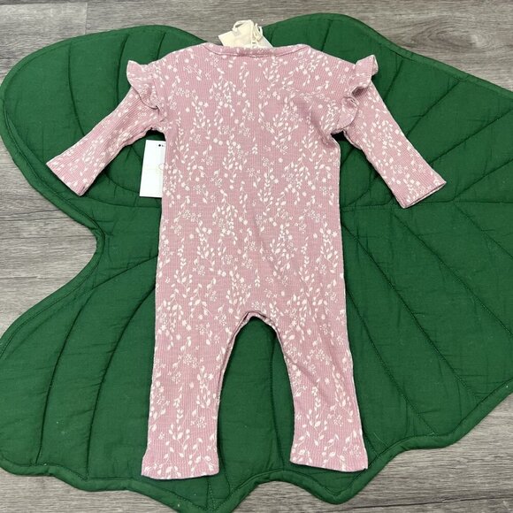 Jessica Simpson 3-6M Pink Ribbed Floral Coverall - Picture 2 of 4